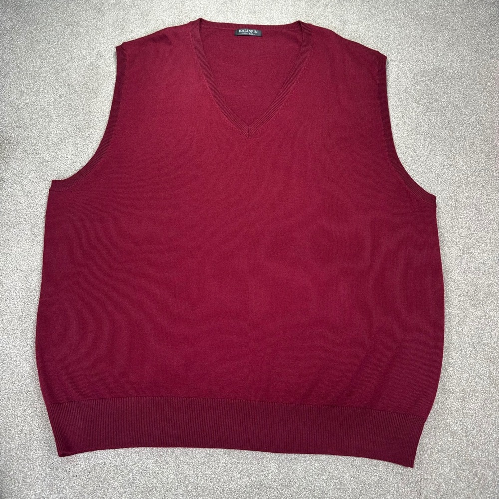 Kallspin Mens 3XL Tall Burgundy V Neck Sweater‎ Vest Sleeveless Pullover